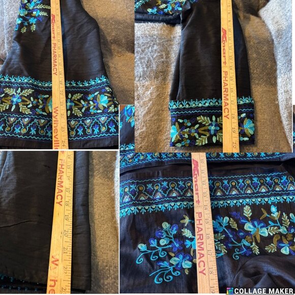 Handcrafted Black Sheer - 100% Silk Open-Front Jacket S Floral Embroidery Dressy - Picture 8 of 8